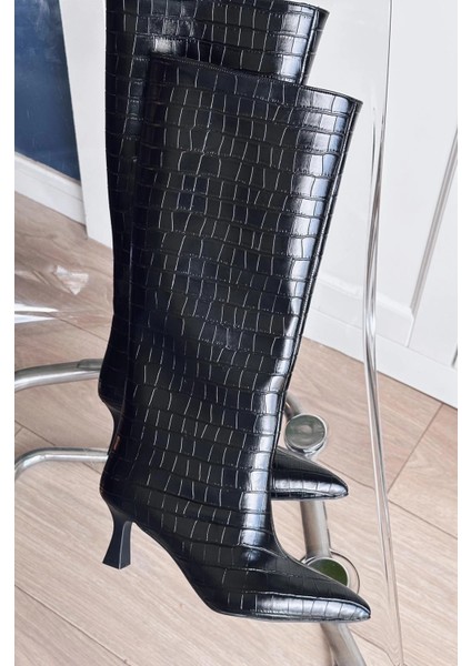 Gwen Desenli Kadın Çizme Siyah