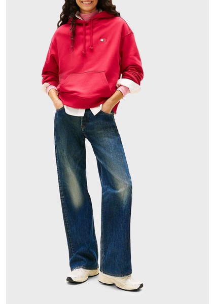 % 100 Pamuk Relaxed Fit Kapüşonlu Sweat Bayan Sweat DW0DW19414 Xjp fiyatları