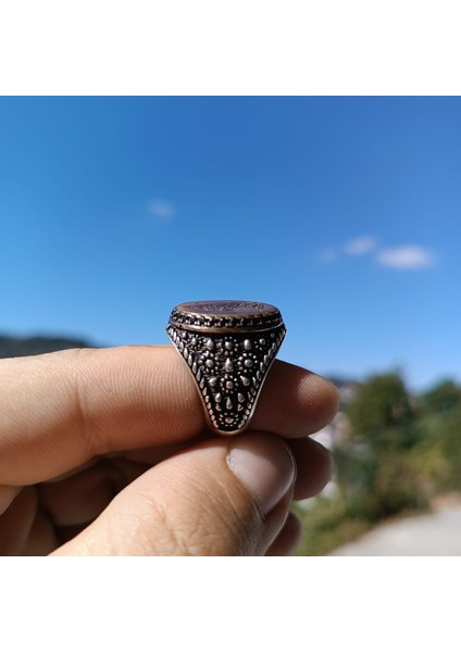 925 Ayar Gümüş Şık Tasarım Erkek Yüzük – El Işçiliği - Oval - Yan Kenarları Işlemeli -Bozkurt Detaylı fiyatları