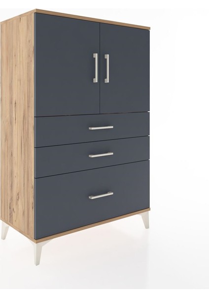 Hyperion Dolap 2 Raflı 3 Çekmeceli 2 Kapaklı 88X44X134 Çam-Antrasit fiyatları