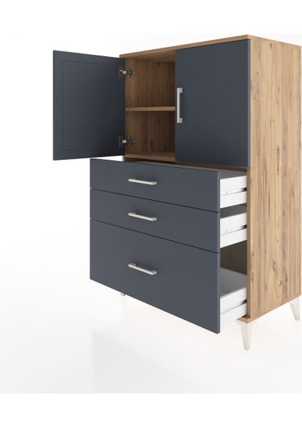 Hyperion Dolap 2 Raflı 3 Çekmeceli 2 Kapaklı 88X44X134 Çam-Antrasit fırsatları