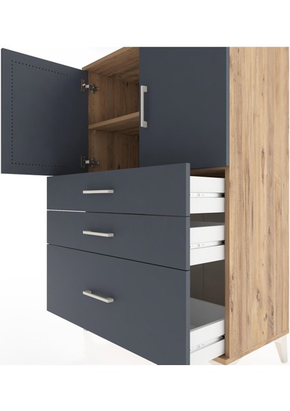 Hyperion Dolap 2 Raflı 3 Çekmeceli 2 Kapaklı 88X44X134 Çam-Antrasit indirimleri