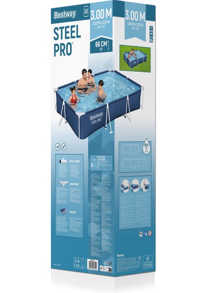 56411 Steel Pro™ Yer Üstü Prefabrik Dikdörtgen Havuz Seti 3,00 M x 2,01 M x 66 cm