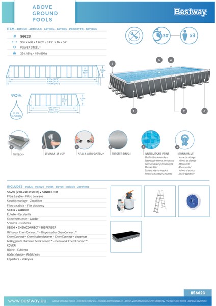 ® 56623 Power Steel™ Prefabrik Dikdörtgen Yer Üstü Havuz Seti 9,56 M x 4,88 M x 1,32 M
