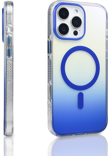 iPhone 16 Pro Max Kılıf M-Safe Şarj Özellikli Transparan Renk Geçişli Klfs Toros Kapak - Gri