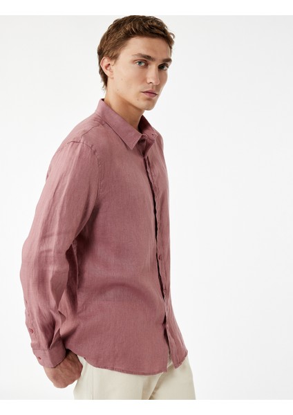 Regular Fit Klasik Yaka Uzun Kollu Keten Gömlek
