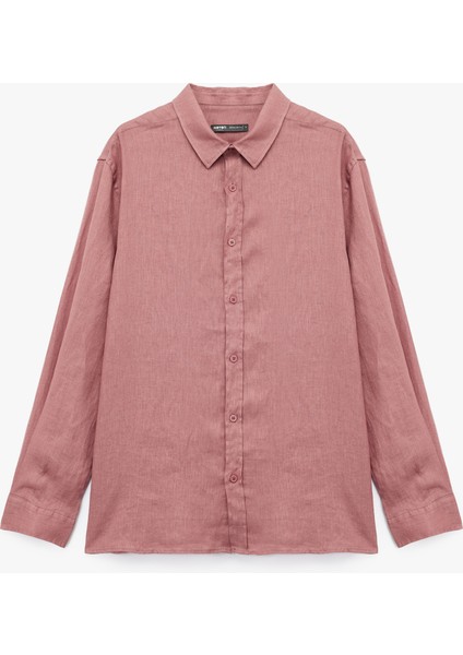 Regular Fit Klasik Yaka Uzun Kollu Keten Gömlek modelleri