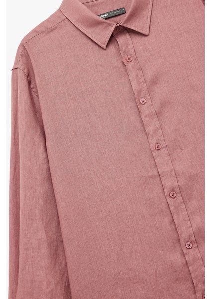 Regular Fit Klasik Yaka Uzun Kollu Keten Gömlek indirimleri