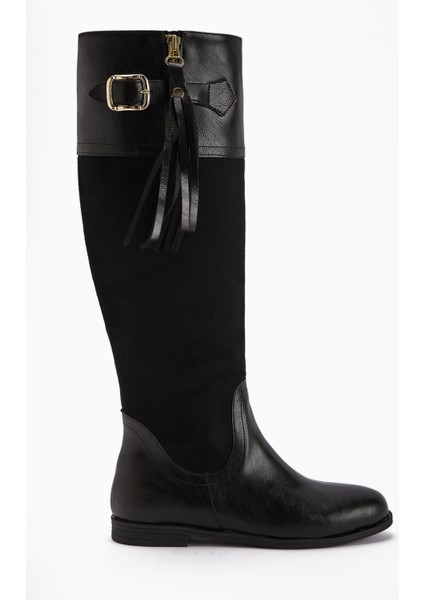 Galia Siyah Süet Tokalı Kadın Çizme