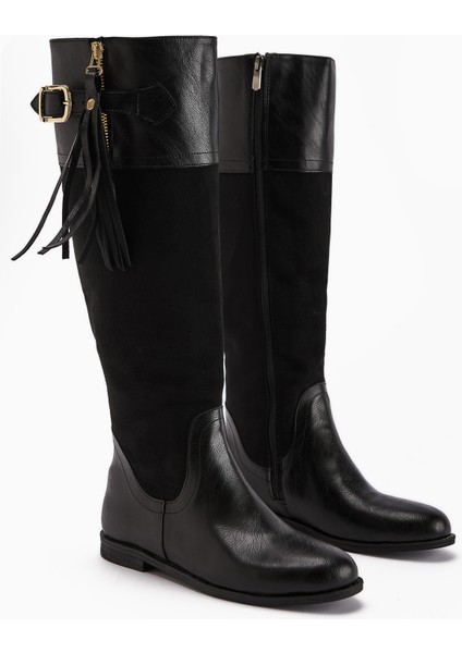 Galia Siyah Süet Tokalı Kadın Çizme modelleri