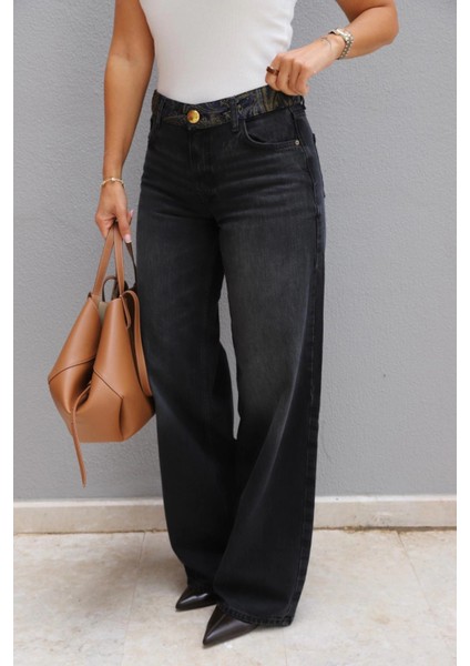 Antrasit Bel Nakış Detay Jean Pantolon