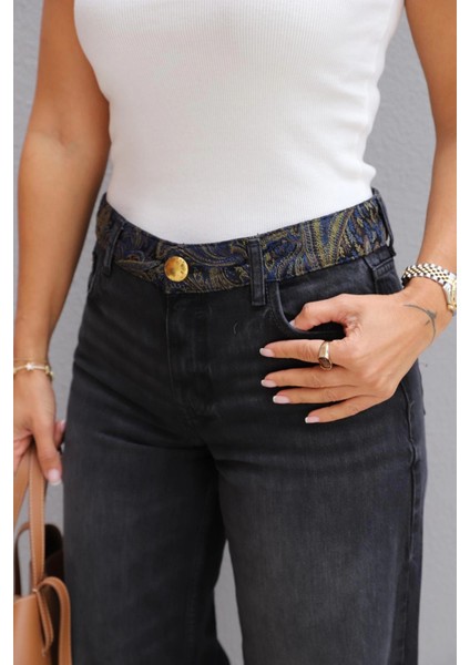 Antrasit Bel Nakış Detay Jean Pantolon modelleri