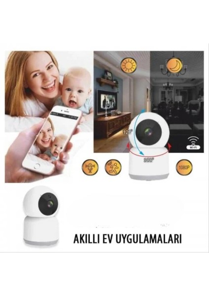 360 Derece Dönebilen Full Hd - 1080P Wi - Fi Akıllı Ip Kamera Bebek Odası, Salon, Güvenlik Kamerası