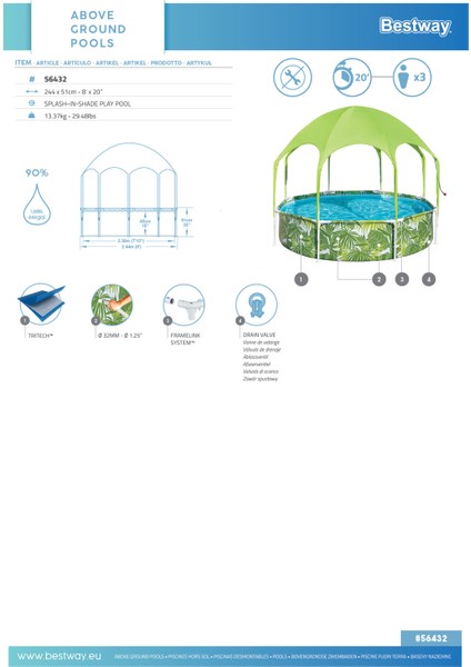 56432 Steel Pro Gölgelikli Oyun Havuzu 2.44M x 51CM indirimleri