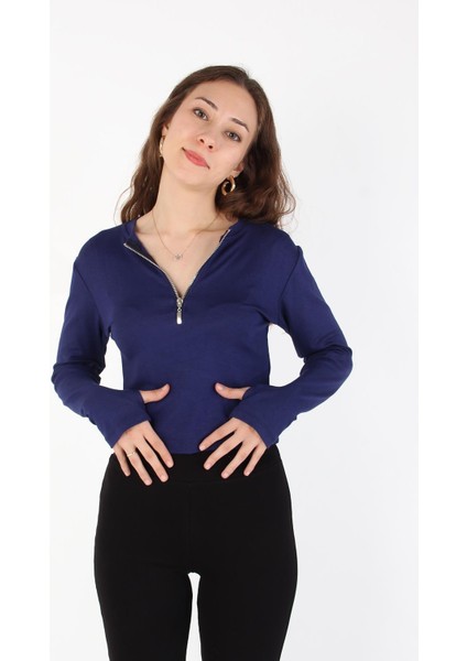 6492 (N-1783) Fermuarlı Uzun Kol Parmak Geçirmeli Body