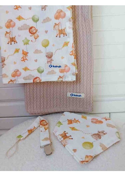 Balonlu Hayvan Figürlü Safari Müslin Battaniye Seti fırsatları