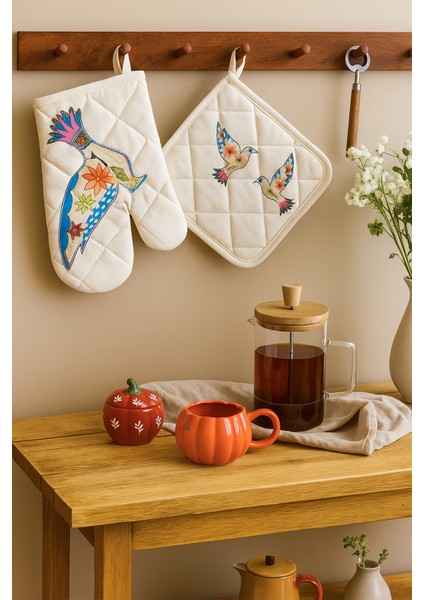 Kuş Desenli Eldiven Tutaç