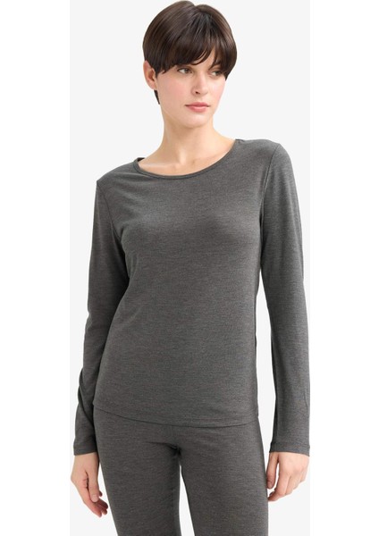 Bisiklet Yaka Uzun Kollu Üst-Fall In LOVE F5032AX25WN