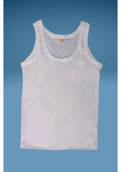 337X6 Erkek Çocuk 6'lı % 100 Pamuk Penye Ribana Kalın Askılı Atlet-Beyaz