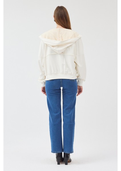 Kadın Oversize Kapişonlu Fermuar Kapamalı Sweatshirt