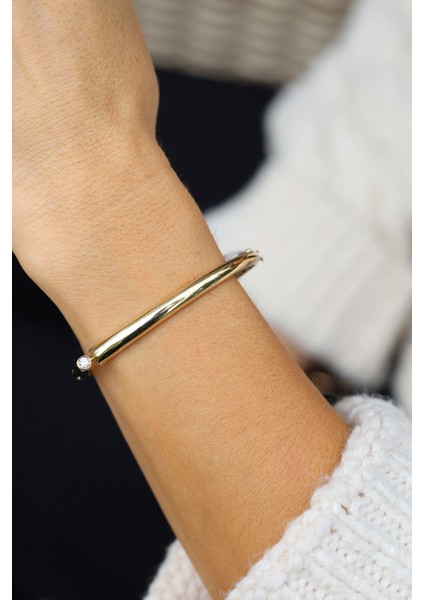 14 Ayar Altın Cetaş Tek Taş Detaylı Rose Geometrik Kelepçe fiyatları