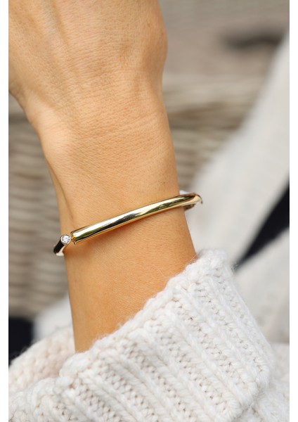 14 Ayar Altın Cetaş Tek Taş Detaylı Rose Geometrik Kelepçe indirimleri