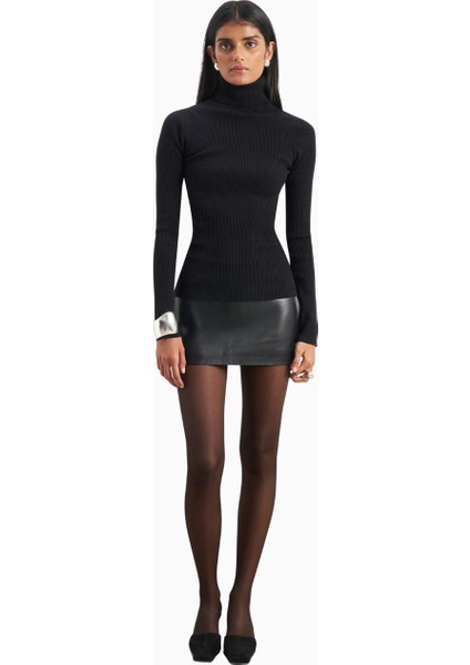 Clean Cut Leather Micro Ultra Mini Kadın Etek