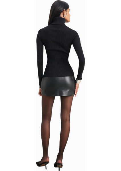 Clean Cut Leather Micro Ultra Mini Kadın Etek