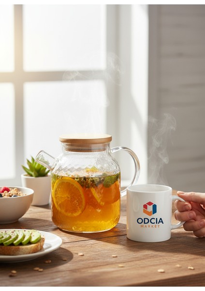 Market Pineapple Isıya Dayanıklı 1800 ml Borosilikat Cam Bambu Kapaklı Süzgeçli Demlik ,sürahi