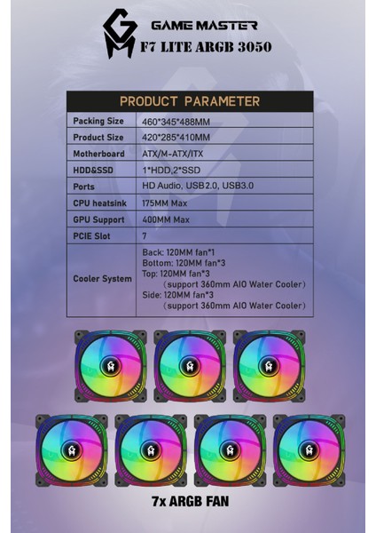 F7 Lite Argb RTX3050 Intel I5-12400F Cpu 16GB Ram 512GB M.2 SSD RTX3050 6gb 7x Argb Fanlı Gaming Pc fırsatları
