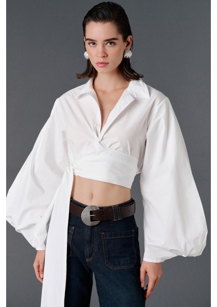 Balon Kol Crop Gömlek