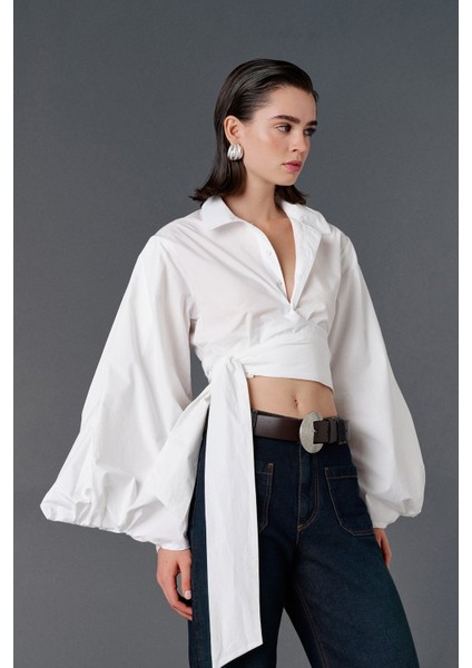 Balon Kol Crop Gömlek modelleri