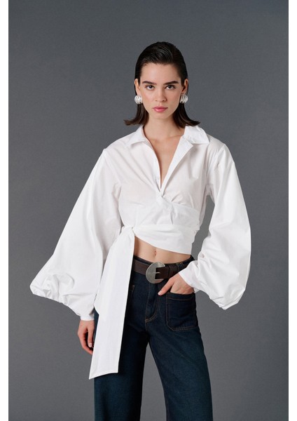 Balon Kol Crop Gömlek indirimleri