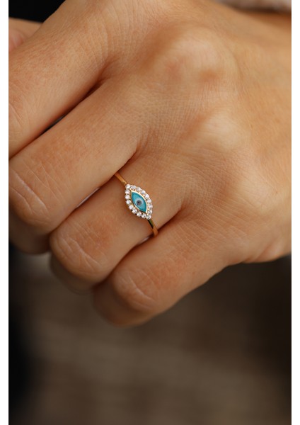 14 Ayar Altın Taş Çerçeveli Mineli Göz Yüzük modelleri