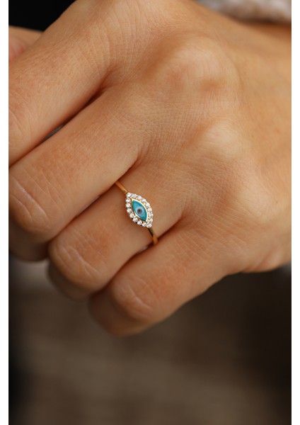 14 Ayar Altın Taş Çerçeveli Mineli Göz Yüzük fırsatları