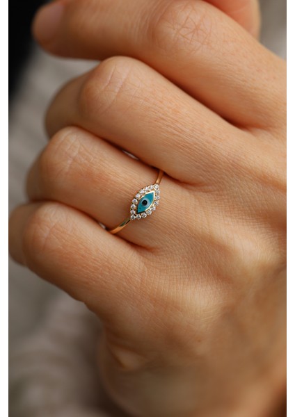 14 Ayar Altın Taş Çerçeveli Mineli Göz Yüzük indirimleri