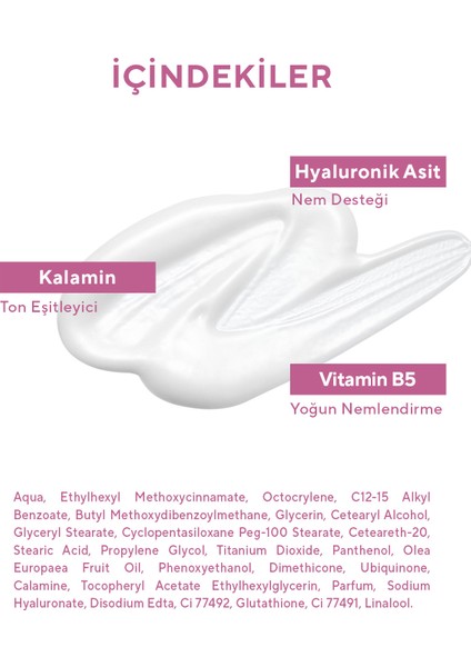 Leke Karşıtı Ton Eşitleyici Spf 50+ Glutatyon & Hyaluronik Asit Etkili Pembe Renkli Güneş Kremi 50ML