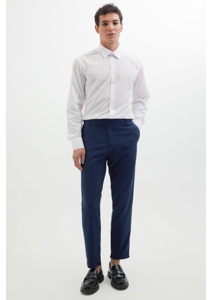 Erkek Slim Fit Dar Kesim Esnek Yan Cepli Bilek Boy Canvas Kesim Lacivert Pantolon fırsatları