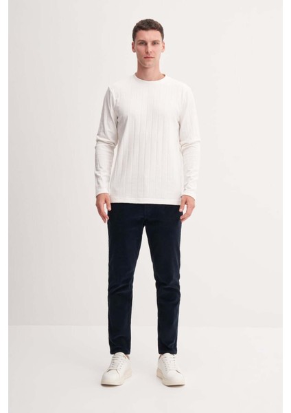 Erkek Bisiklet Yaka Jakarlı Sweatshirt Ekru Kazak fırsatları