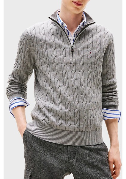 Pamuklu Regular Fit Yarım Fermuarlı Dik Yaka Kazak Erkek Kazak MW0MW36532 P91