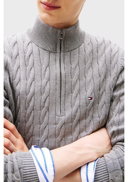 Pamuklu Regular Fit Yarım Fermuarlı Dik Yaka Kazak Erkek Kazak MW0MW36532 P91 fırsatları