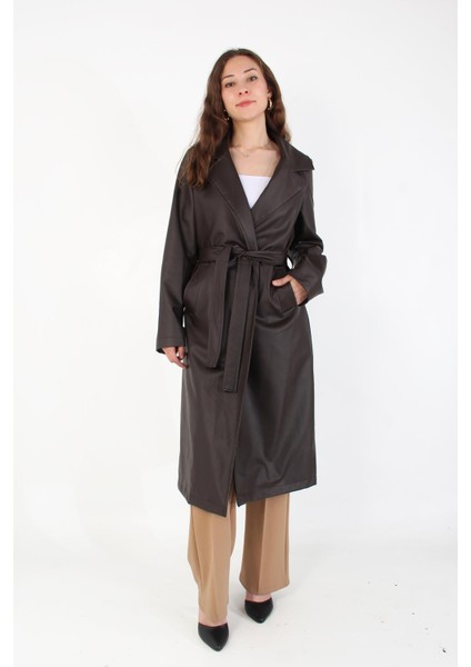 2238 Kuşaklı Deri Pardesü