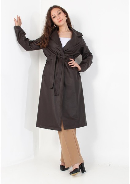 2238 Kuşaklı Deri Pardesü