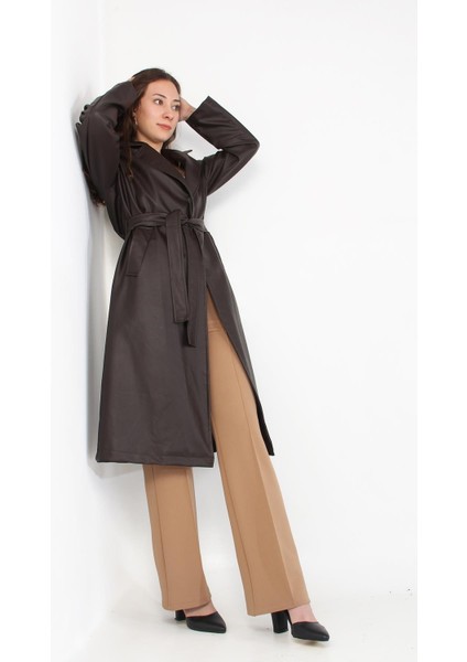 2238 Kuşaklı Deri Pardesü