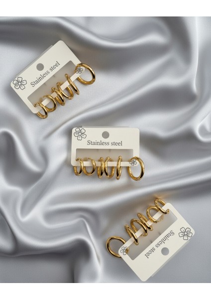 Çelik Minimalist 6lı Halka Küpe Seti