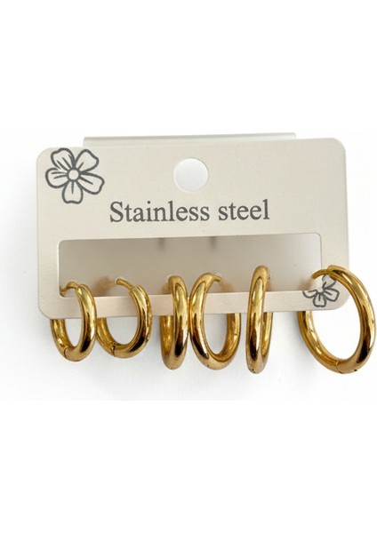 Çelik Minimalist 6lı Halka Küpe Seti fiyatları