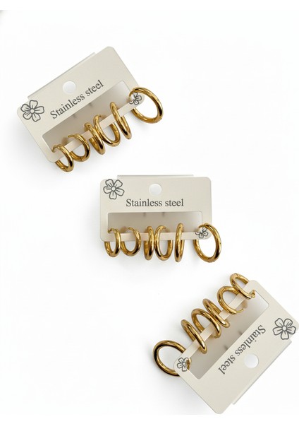 Çelik Minimalist 6lı Halka Küpe Seti modelleri