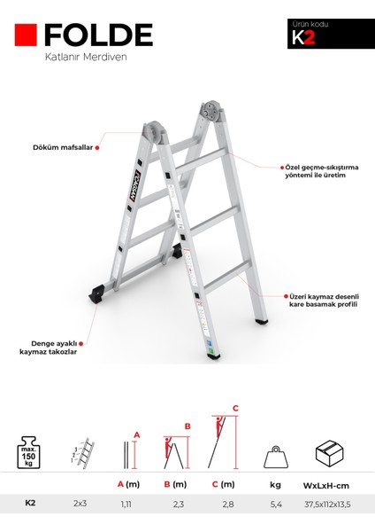 2X3 Basamaklı Folde - Katlanır Merdiven K2 indirimleri