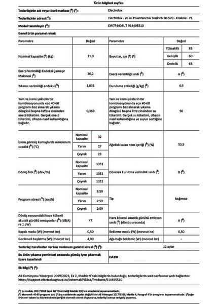 EW7F4404UT 700 Serisi Steamcare 11 kg 1400 Devir A Sınıfı -%30 Universaldose Çamaşır Makinesi