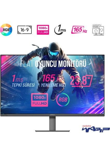 WRP24-165-B 23.8" 165HZ 1ms Rgb Flat (Hdmı + Display Port) Freesync + G-Sync Full Hd Oyuncu Monitörü